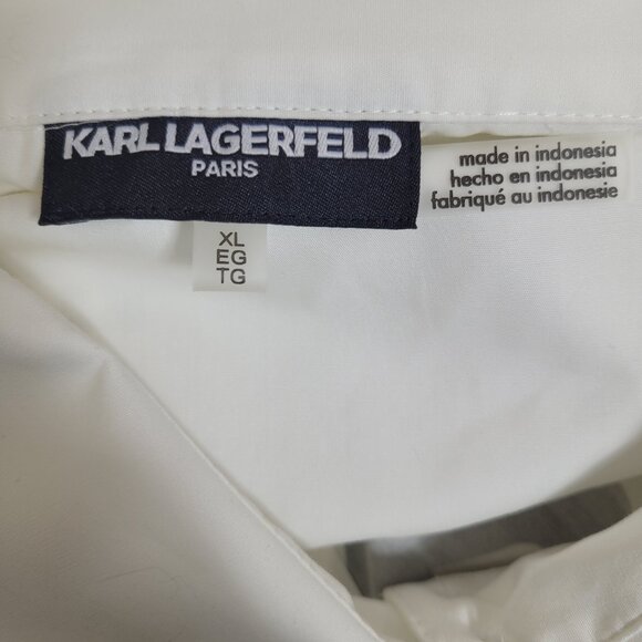 Karl Lagerfeld Paris White Oversized Logo Button Down Shirt Top Size XL - Picture 9 of 11